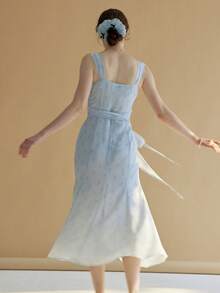 Simple Retro 垂領腰帶吊帶洋裝