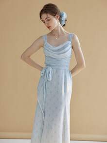 Simple Retro 垂領腰帶吊帶洋裝