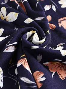 印花隱藏口袋連衣裙 - 藏蓝色 - 查看 4