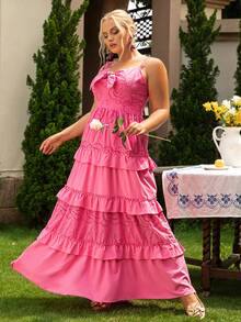 Glamaker Plus Bow Front Ruffle Hem Cami Dress Kentucky Derby Dress