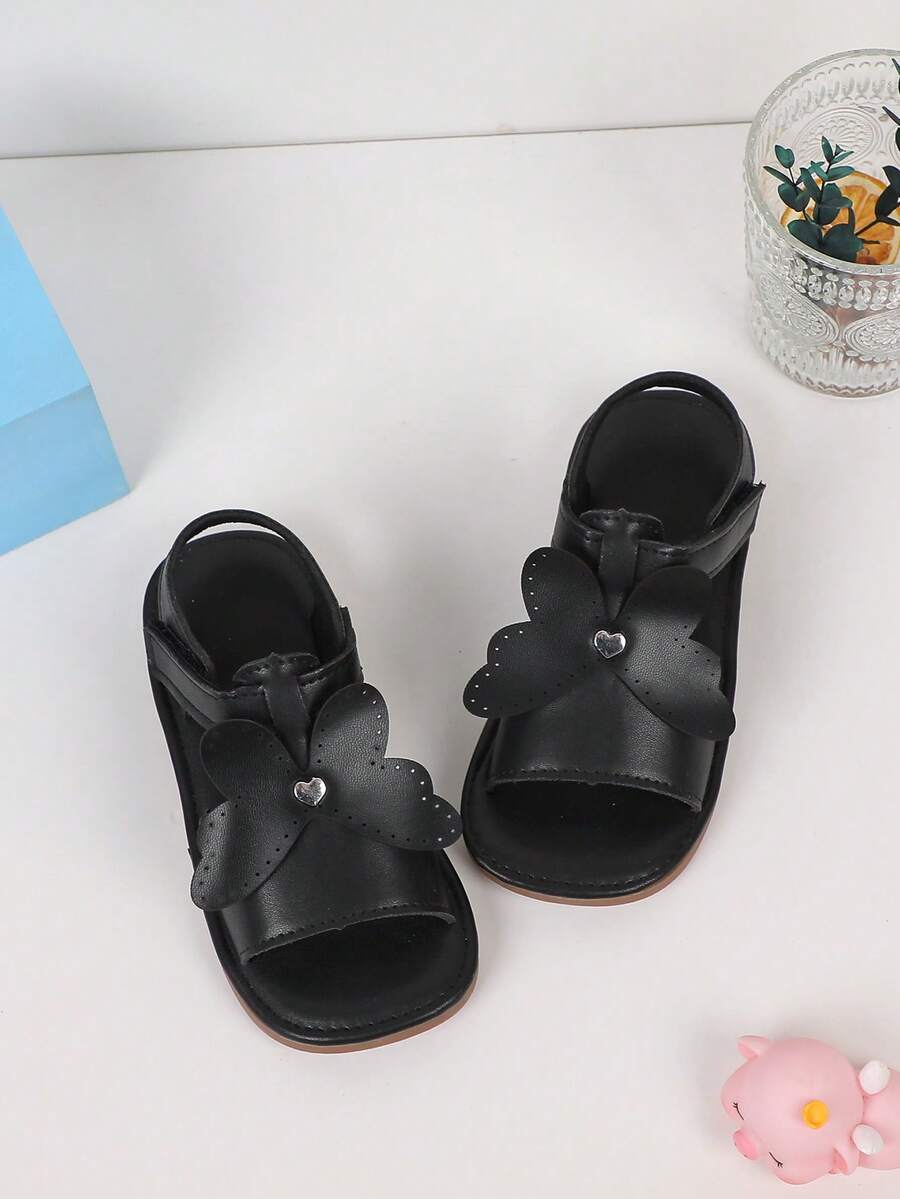 Girls Butterfly Decor Anti-slip Flat Sandals For Summer - Black - View 1
