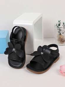 Girls Butterfly Decor Anti-slip Flat Sandals For Summer - Black - View 2