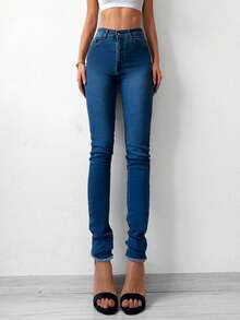 Cottnline Raw Hem Skinny Jeans - Dark Wash - View 3