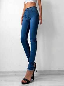 Cottnline Raw Hem Skinny Jeans - Dark Wash - View 4