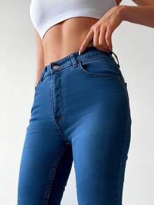 Cottnline Raw Hem Skinny Jeans - Dark Wash - View 5