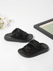 Niños Zapatillas con diseño de hebilla felpa panel - Negro - Ver 2