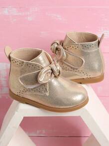 Girls Metallic Knot Decor Boots - Gold - View 1