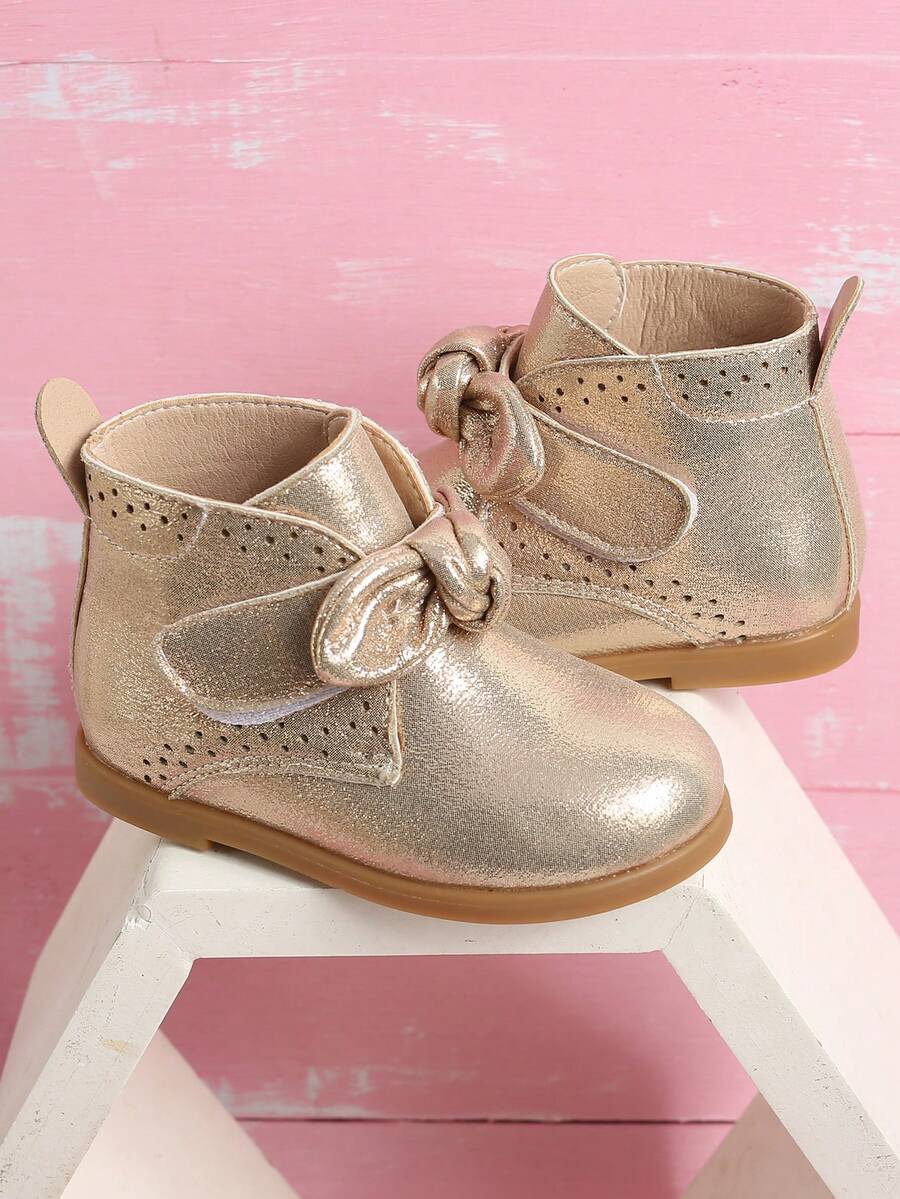 Girls Metallic Knot Decor Boots - Gold - View 1