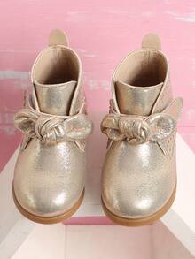 Girls Metallic Knot Decor Boots - Gold - View 2