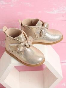 Girls Metallic Knot Decor Boots - Gold - View 4