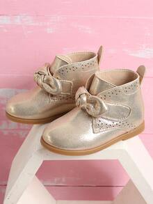 Girls Metallic Knot Decor Boots - Gold - View 5