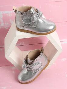 Girls Metallic Knot Decor Boots - Silver - View 2