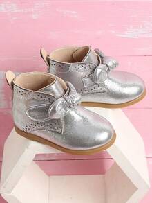 Girls Metallic Knot Decor Boots - Silver - View 4