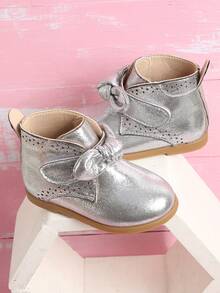 Girls Metallic Knot Decor Boots - Silver - View 5