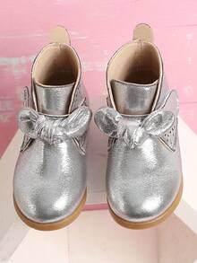 Girls Metallic Knot Decor Boots - Silver - View 6