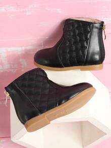 Girls Quilted Detail Zip Back Boots - Black - View 1