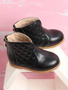 Girls Quilted Detail Zip Back Boots - Black - View 2