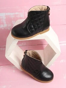 Girls Quilted Detail Zip Back Boots - Black - View 3