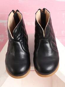 Girls Quilted Detail Zip Back Boots - Black - View 5