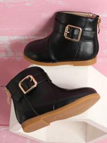 Girls Buckle Decor Back Zipper Boots - Black - View 6