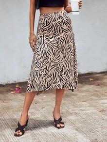 EURMUSE Zebra Striped Print A-line Skirt - Multicolor - View 2