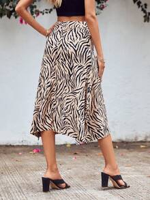 EURMUSE Zebra Striped Print A-line Skirt - Multicolor - View 3