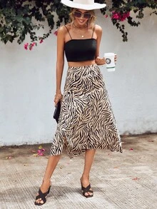 EURMUSE Zebra Striped Print A-line Skirt - Multicolor - View 4