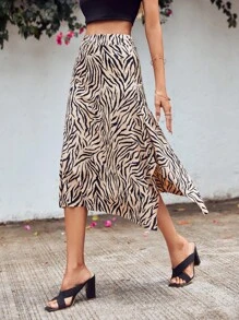 EURMUSE Zebra Striped Print A-line Skirt - Multicolor - View 1