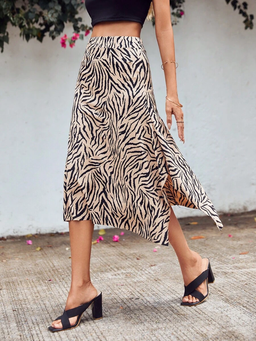 EURMUSE Zebra Striped Print A-line Skirt - Multicolor - View 1