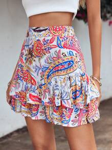 EURMUSE Paisley Print Layered Skirt - Multicolor - View 5