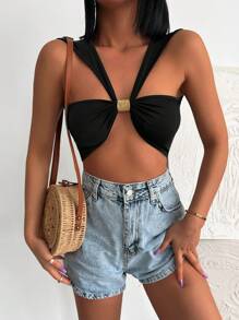 RueChic Top Sans Manches Court Unicolore