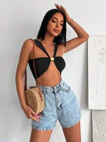 RueChic Top Sans Manches Court Unicolore