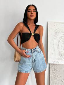 RueChic Top Sans Manches Court Unicolore