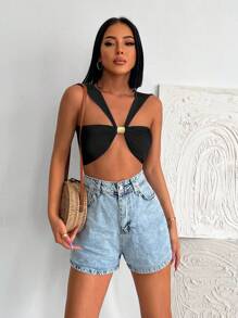 RueChic Top Sans Manches Court Unicolore