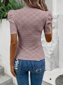 EMERY ROSE Áo thun nữ Tranh thêu màu trơn Giải trí - Bụi hồng - Xem 2