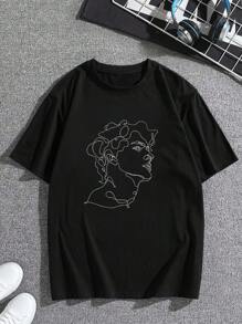 Manfinity Homme 男士人像圖案T恤 - 黑色 - 查看 4