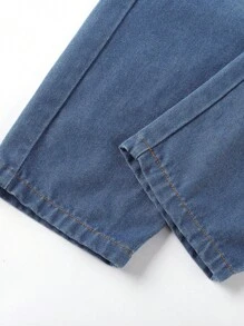 Bộ hai mảnh Trai Túi Denim mùa giặt Nút phía trước Khối Màu Giải trí - Xanh và trắng - Xem 6