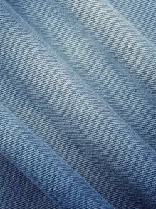 Bộ hai mảnh Trai Túi Denim mùa giặt Nút phía trước Khối Màu Giải trí - Xanh và trắng - Xem 7