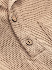 DAZY Men Cotton Solid Pocket Patched Polo Shirt Fall Business Attire - Khaki - View 3