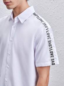Manfinity VCAY 1pc Loose Fit Letter Tape Button Front Shirt - White - View 8