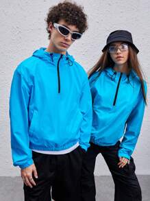 Manfinity VCAY 1pc Solid Drawstring Hooded Jacket - Mint Blue - View 3