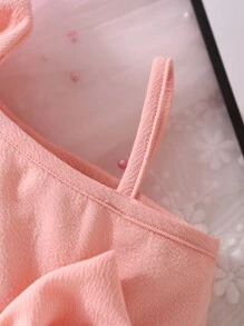 女嬰前蝴蝶結不對稱領褶皺細節連衣裙 - 粉色 - 查看 5