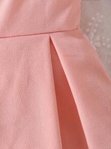 女嬰前蝴蝶結不對稱領褶皺細節連衣裙 - 粉色 - 查看 6