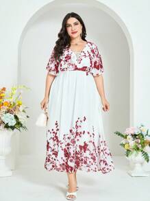 Modelyn Plus Floral Print Dress - White - View 1