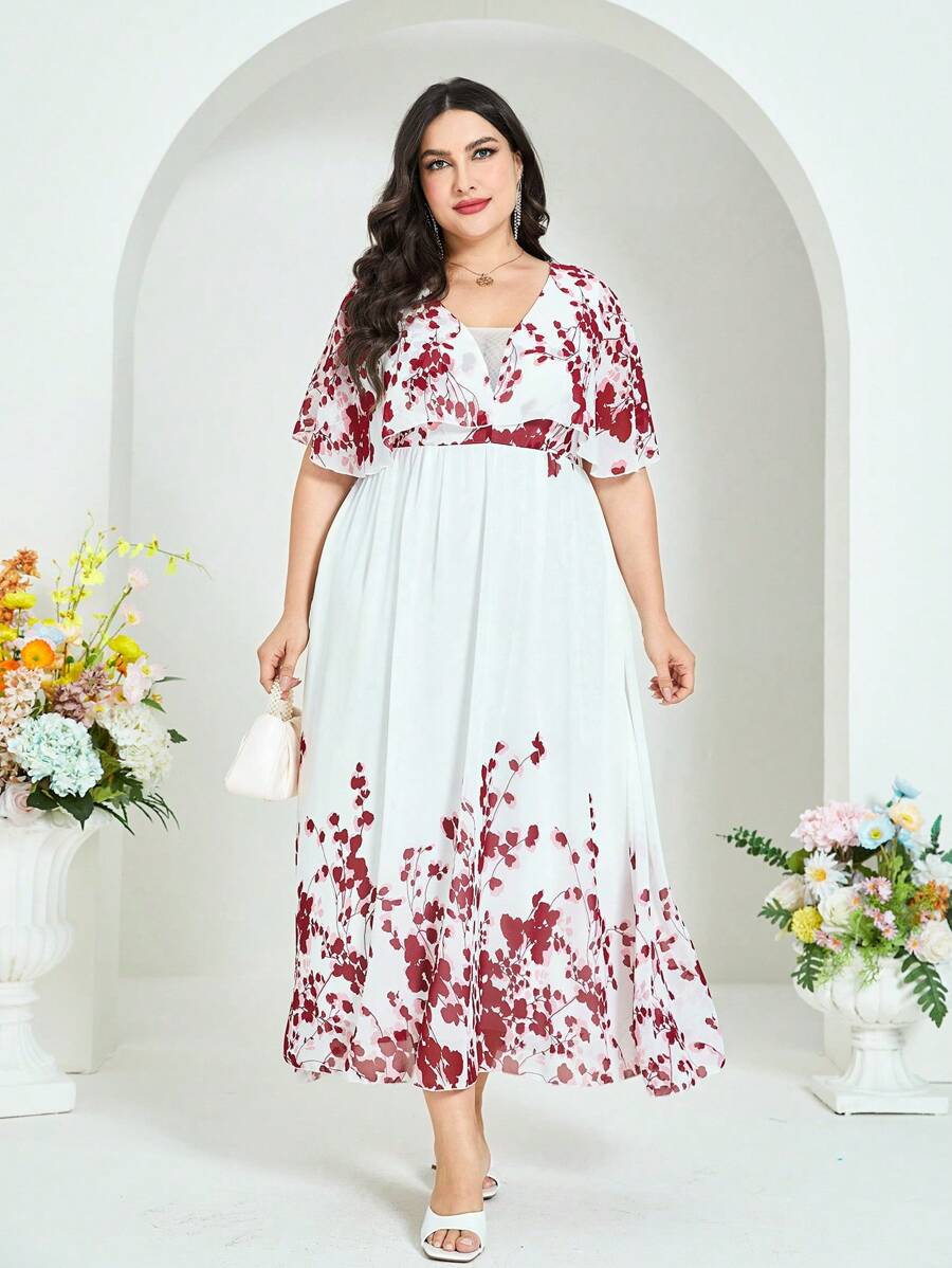 Modelyn Plus Floral Print Dress - White - View 1