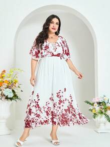 Modelyn Plus Floral Print Dress - White - View 5