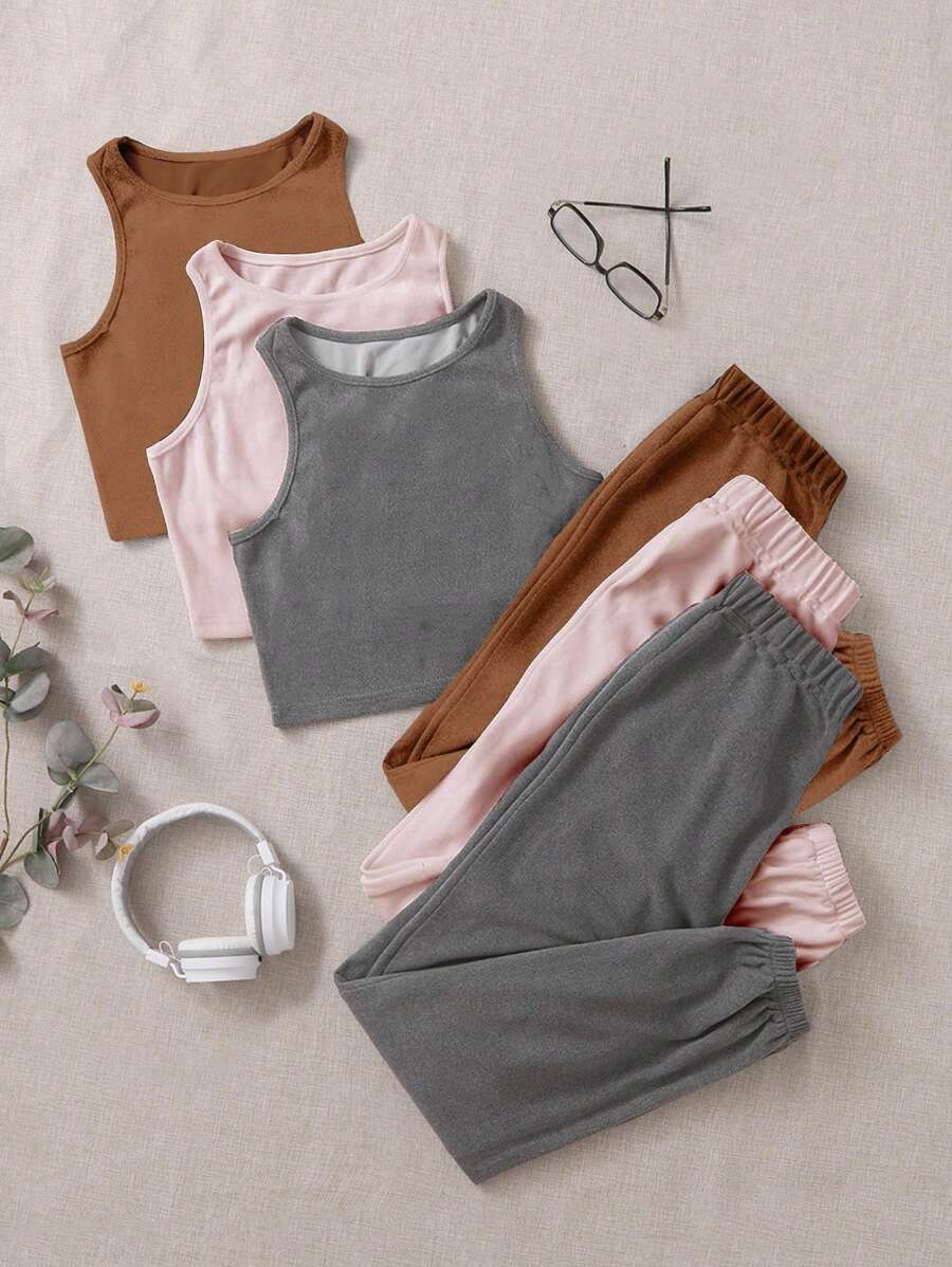 3入組素色背心上衣和3入組衛褲 - 彩色 - 查看 1