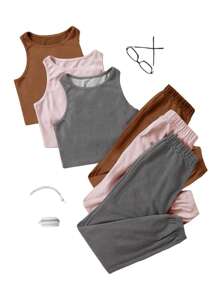 3入組素色背心上衣和3入組衛褲 - 彩色 - 查看 4