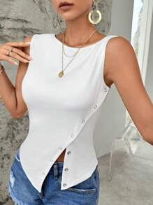 SHEIN Essnce Áo khoác và áo lót dành cho xe tăng nữ Nút màu trơn Giải trí - trắng - Xem 1