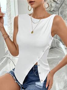 SHEIN Essnce Áo khoác và áo lót dành cho xe tăng nữ Nút màu trơn Giải trí - trắng - Xem 3